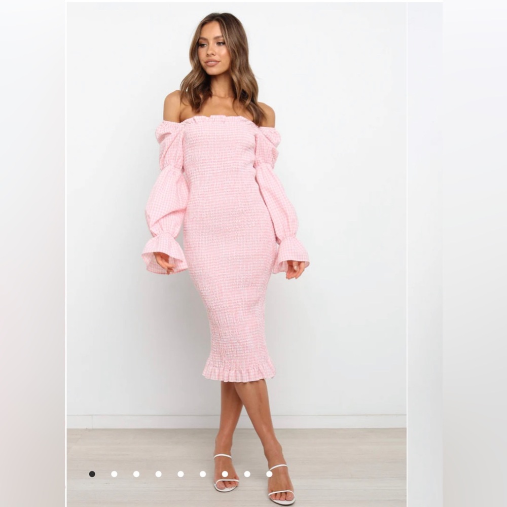 Pink gingham Off-Shoulder Dress